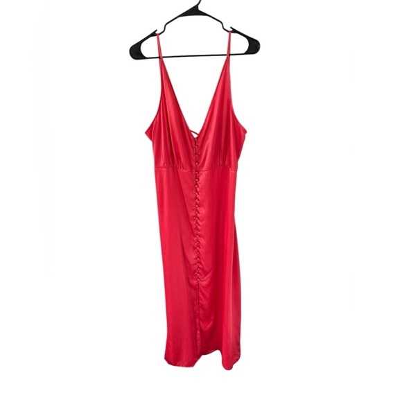 Anthropologie NEW Red Satin Button Front Slip Dress - Picture 6 of 8
